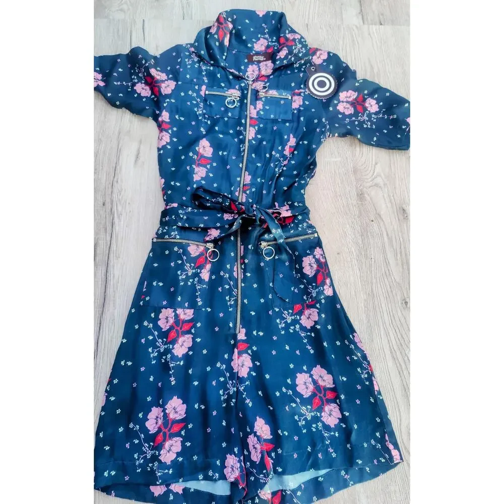 New WT Funky‎ Flavours Floral Utility Romper Zip Front Ring Pull Playsuit XS - Picture 2 of 4